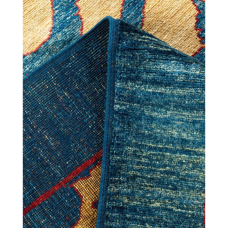 Overton Hand Knotted Wool Vintage Inspired Modern Contemporary Eclectic Blue Area Rug - 10' 3" x 12' 7"