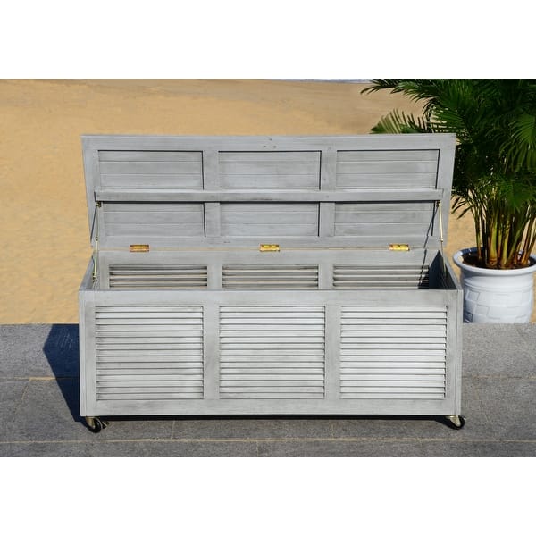 slide 2 of 13, SAFAVIEH Outdoor Elina 47.2-Inch Grey Wash Cushion Storage Box - 47.2" x 17.7" x 18.9"