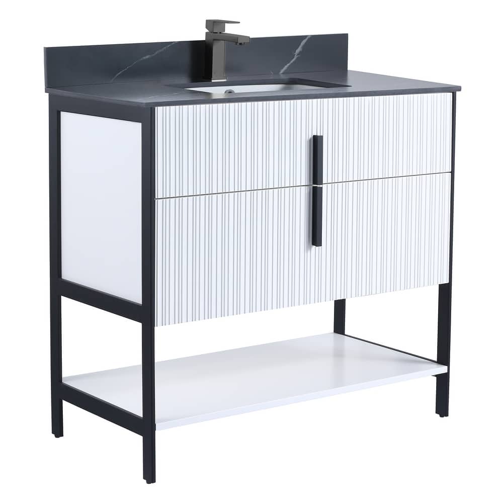 Fine Fixtures Serenity Modern Bathroom Vanity with Black Sintered Stone Top