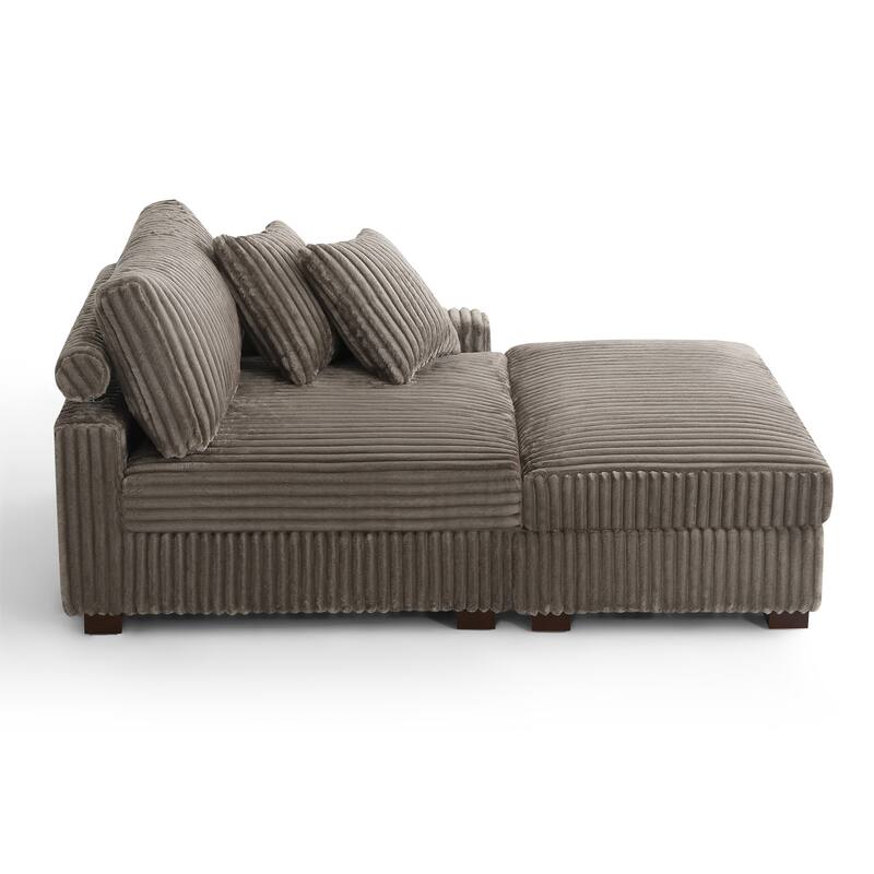 Modular Armchair and Ottoman Set with Adjustable Headrest, Flannel Upholstery