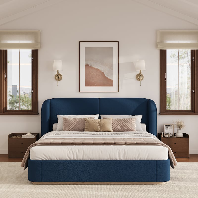 Christopher Knight Home - Valerian Boucle Upholstered Platform Bed with Double-Pillow Headboard