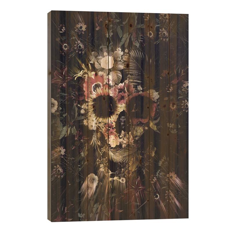 Garden Skull Print On Wood by Ali Gulec - Multi-Color - 26x18x1.5