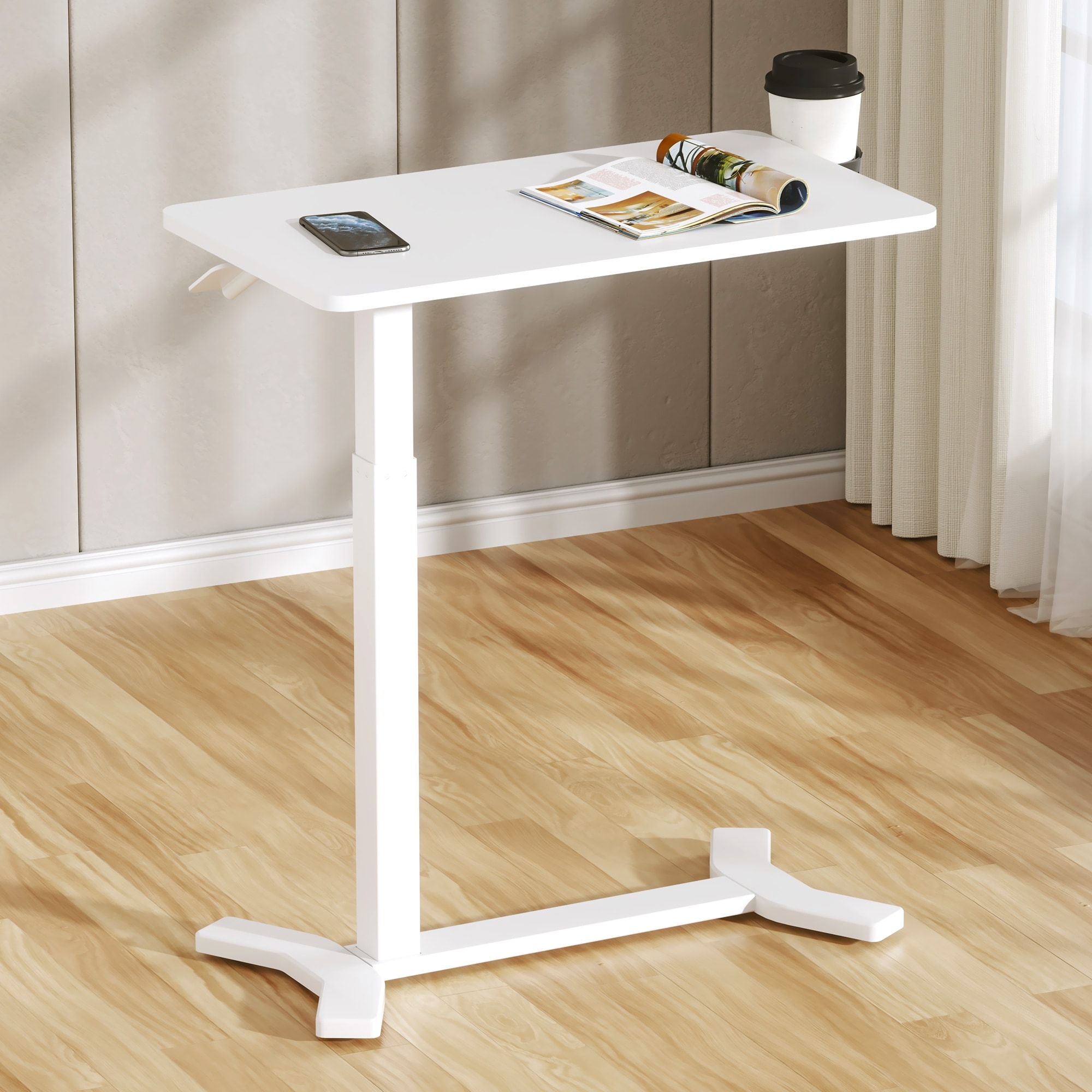 28 Pneumatic-Adjustable Tilt Top Compact Standing Desk - White Frame/White  Top