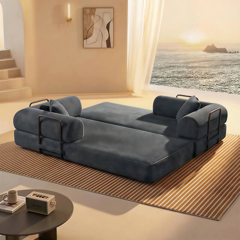 Convertible Sofa Bed, 3 in 1 Folding Loveseat Couch Bed Foldable Boneless Couch Floor Sleeper, Corduroy Pull Out Sofa Bed