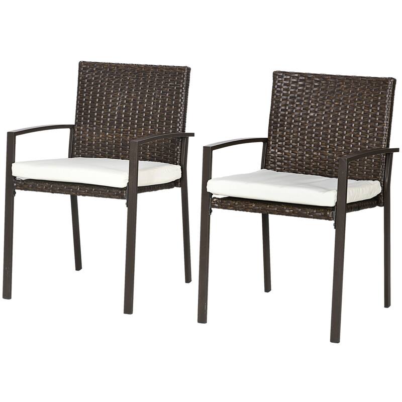 Outsunny 2-Piece PE Rattan Outdoor Dining Chair Set, Wicker Patio Chairs with Cushions, Backrest & Armrests for Deck, Garden