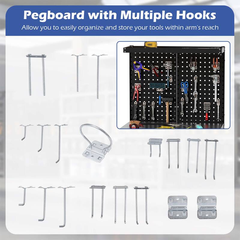Gymax 32'' x 16'' Workbench w/ Pegboard 20PCS Tool Hooks Drawer & Open