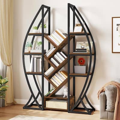 Moasis Modern Etagere Bookcase Display Shelves Oval Triple Wide Bookshelf for Home Office, Living Room