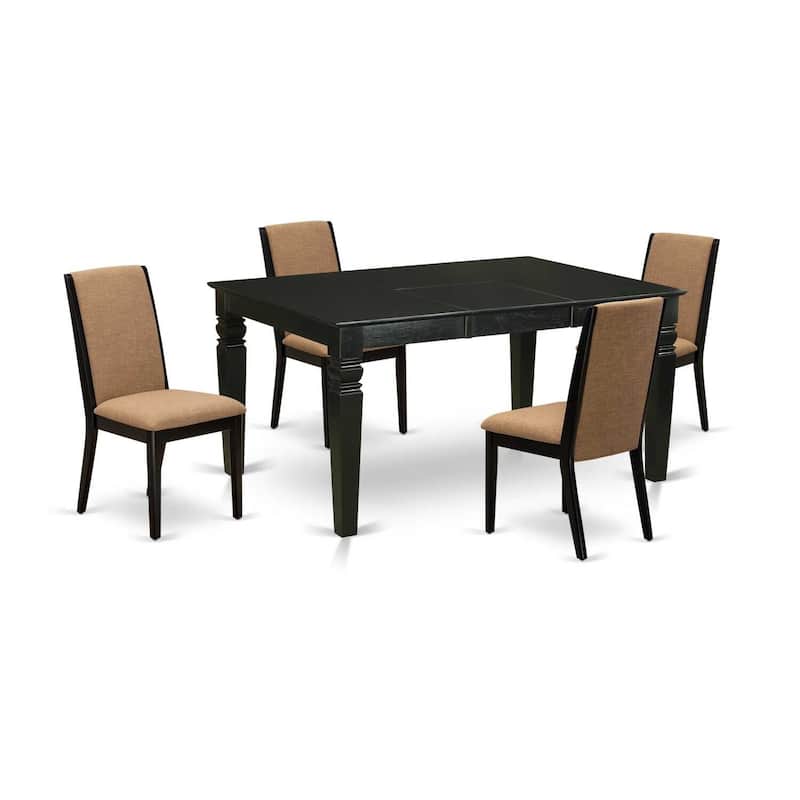 HomeStock 5-Piece Black Finish Solid Wood Top Dining Table with 4 Parson Chair with Butterfly Leaf Lattice Back