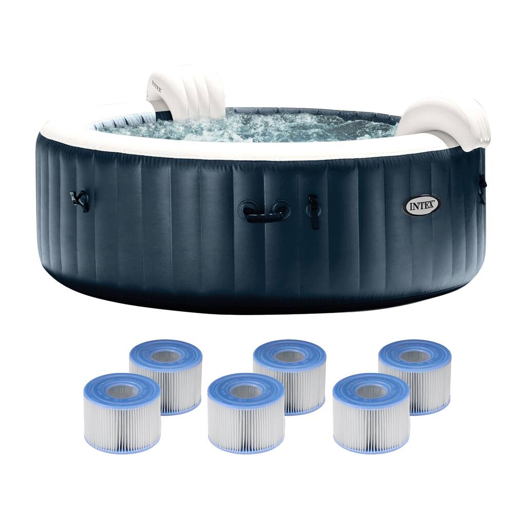 Intex PureSpa Plus Portable Inflatable Hot Tub Jet Spa w/ 6 Filter Cartridges - 126