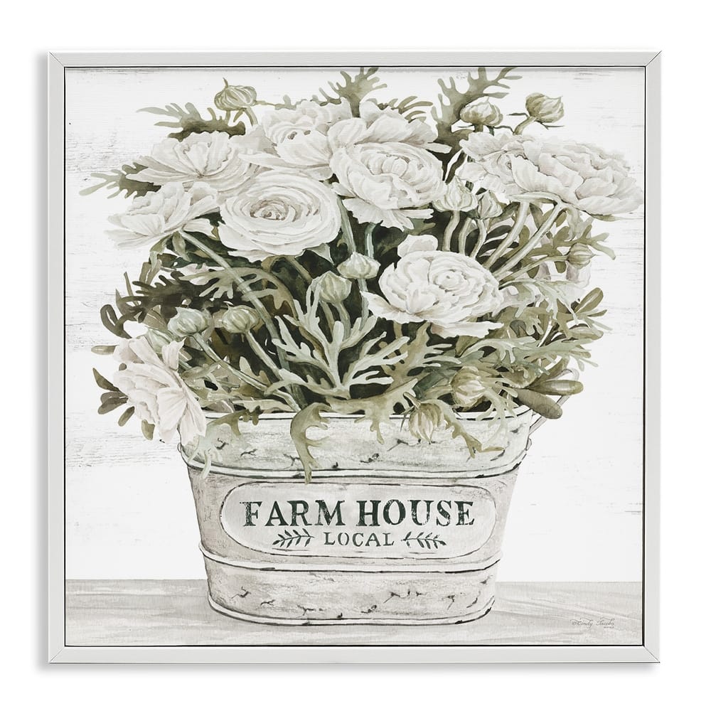 Stupell Farmhouse Planter White Rose Blossoms Rustic Table Framed Wall Art, Design by Cindy Jacobs - Green