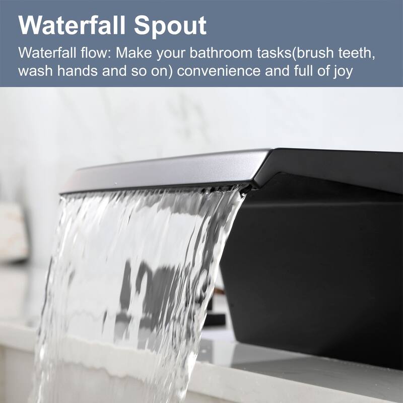Widespread Bathroom Faucet Waterfall Bathroom Sink Faucet 3 Hole 8 Inch Doubel Handle Modern Vanity Basin Mixer Taps With Valve