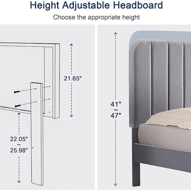 Javlergo Upholstered Platform Bed Frames with Height Adjustable Headboard, Sturdy Wooden Slats/Noise-free