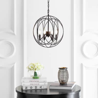 SAFAVIEH Lighting Laszlone Adjustable 4-Light Led Brass Pendant - 15.8"x15.8"x21-93" - Dark Grey - 16Wx16Dx93H
