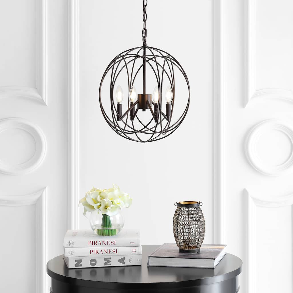 SAFAVIEH Lighting Laszlone Adjustable 4-Light Led Brass Pendant - 15.8"x15.8"x21-93" - Dark Grey - 16Wx16Dx93H