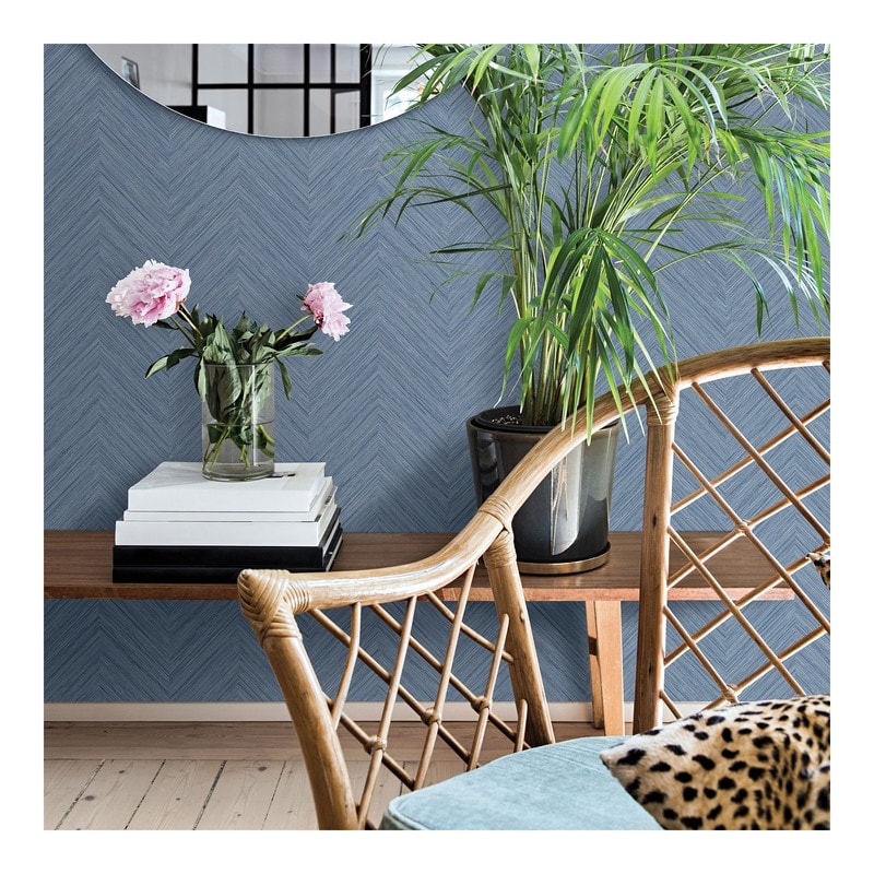 Chesapeake Caladesi Blue Faux Linen Wallpaper - 20.5 x 396 x 0.025