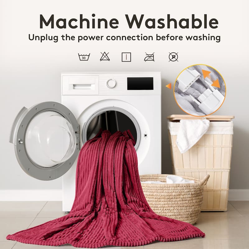 Reversible Flannel & Sherpa Electric Blanket, Heated Throw with Temperature and Timing Functions of a Controller