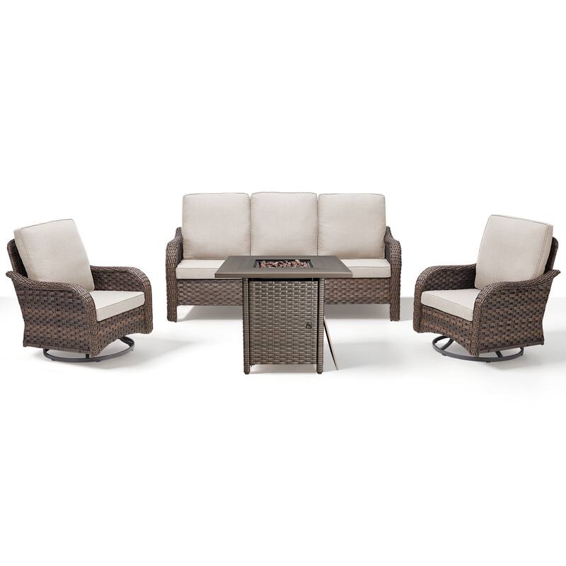 Pocassy Patio Sofa Swivel Chair with Fire Table Funiture