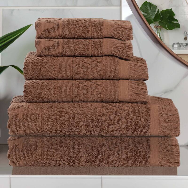Superior Rolla Cotton Geometric Jacquard Plush Soft 6 Piece Towel Set