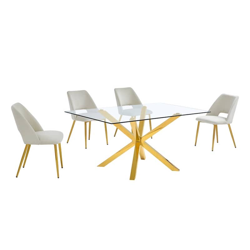 Best Quality Furniture Glass Dining Set with Gold Chrome Finish