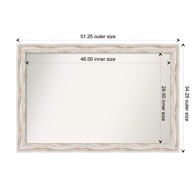 Alexandria White Wash Framed Non-Beveled Custom Wall Mirror, Bathroom Vanity Mirror - Outer Size: 51.25 x 34.25