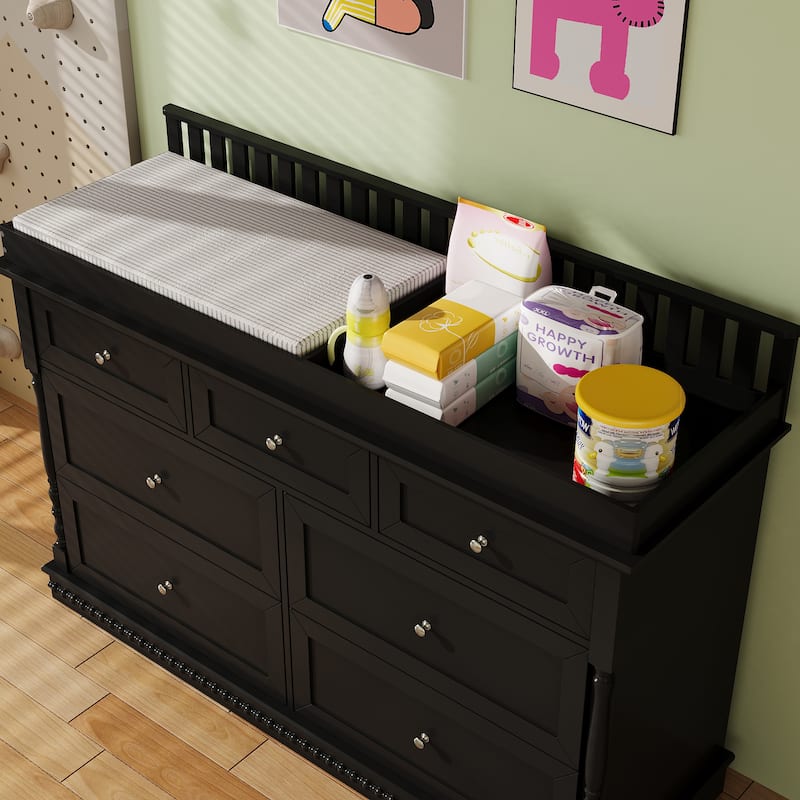 Chest Nursery Dresser Changing Table Top – 7-Drawer Baby Storage Organizer for Diapers and Clothes
