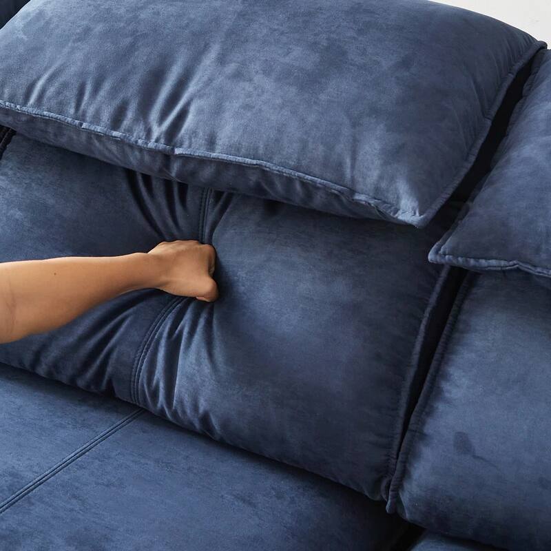 Large Modern Upholstered L-Shaped Down Filled Sofa with Metal Legs