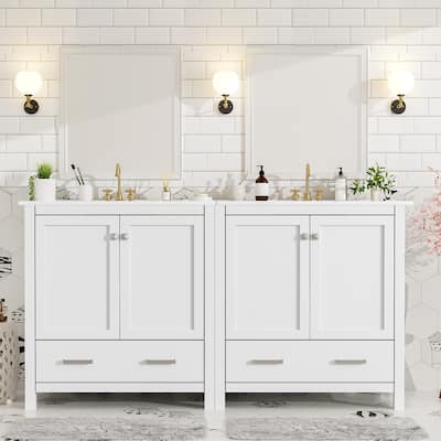 60" White Bathroom Vanity Set with Double Vanities