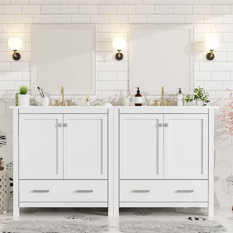 GDFStudio - Aurora Wood & Ceramic Bathroom Vanity Set with Sink and Divided Drawers