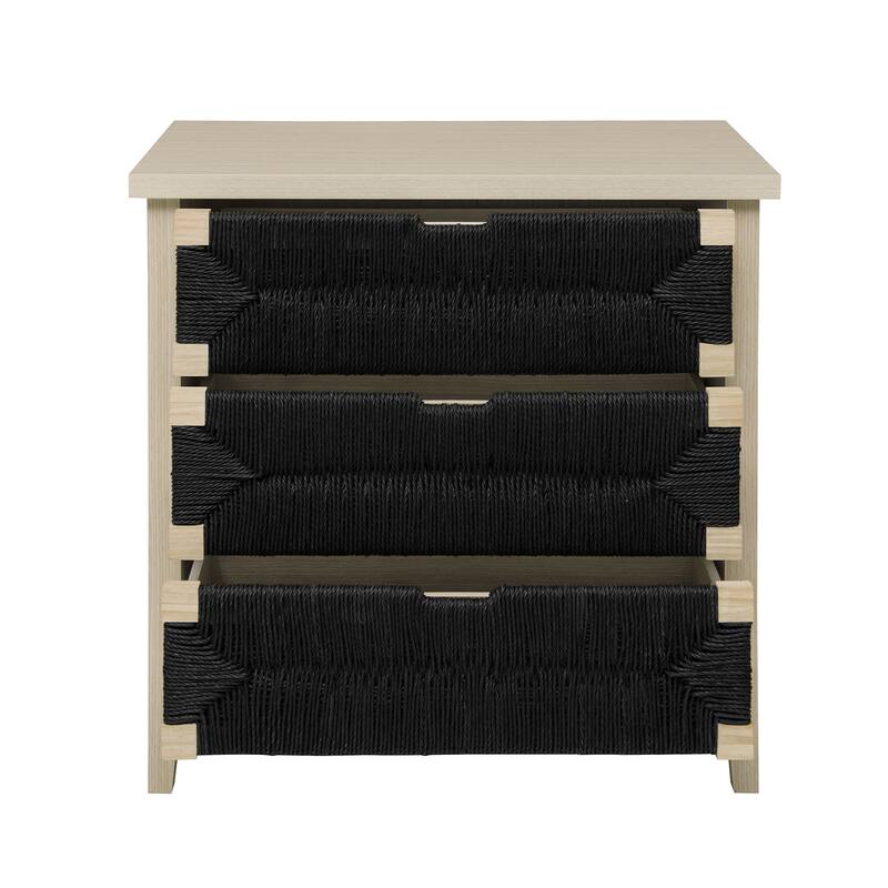 Roomfitters 3 Drawer Buffet Sideboard, Storage Cabinet with Hand-Woven Rope Drawers and Adjustable Shelves, Natural