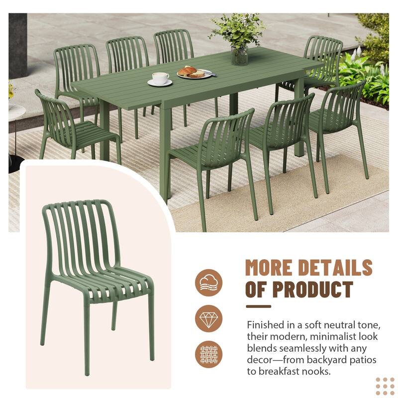 Outdoor Dining Set 9-Piece Stackable Plastic Lightweight Dining Chair and Extendable Dining Table