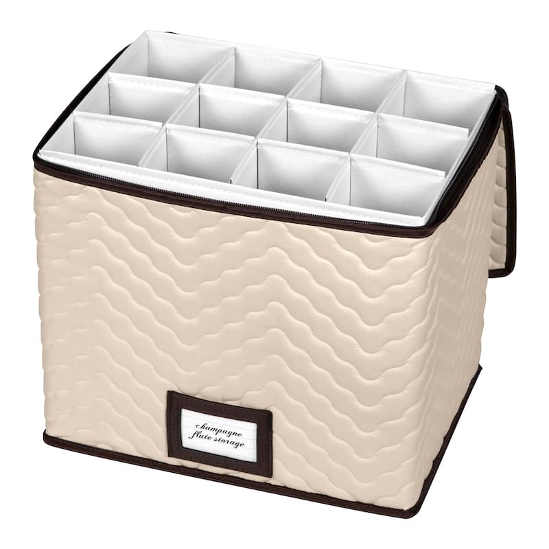 Champagne Flute Storage Box Case - Organizer Chest Holds 12 Stemware Glasses