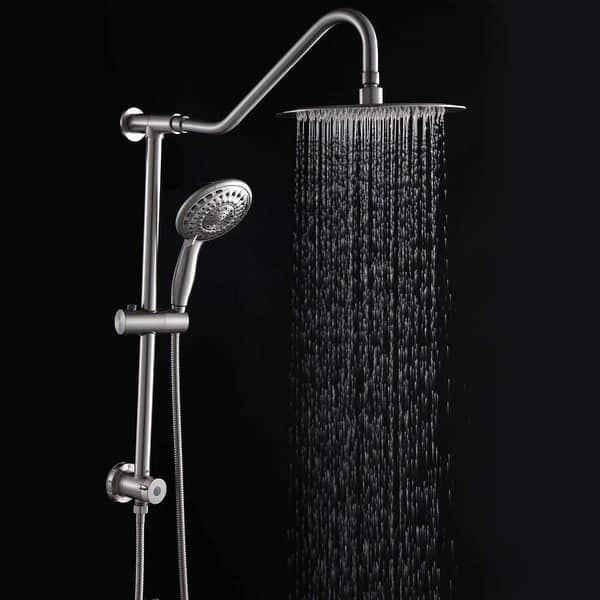 5-Spray Patterns 5 in. Wall Mount Dual Shower Heads with Adjustable Slide Bar and Stainless Steel Hose in Brushed Nickel 5-Spray Patterns 5 in. Wall Mount Dual Shower Heads with Adjustable Slide Bar and Stainless Steel Hose in Brushed Nickel
