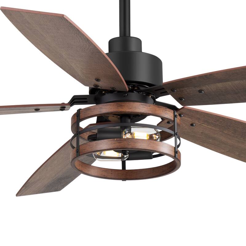 52-inch Farmhouse Ceiling Fan with Light and Remote(5 Reversible Blades）