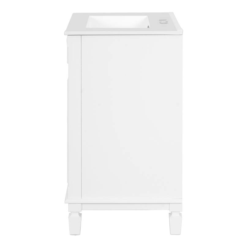 GDF Studio - Monteria Modern Solid Wood Bathroom Vanity with Ceramic Sink, 2 Drawers and Adjustable Shelf - 24'W