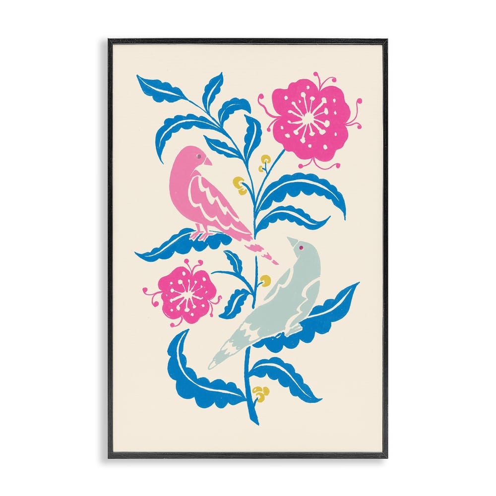 Stupell Minimal Bird Couple on Leaves Framed Giclee Art Design By Hannah Moren