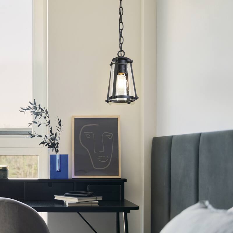 Modern Farmhouse Black Kitchen Island Pendant Lights with Cone Seeded Glass - 6.5"W x 6.5"D x 13.2-70.7"H