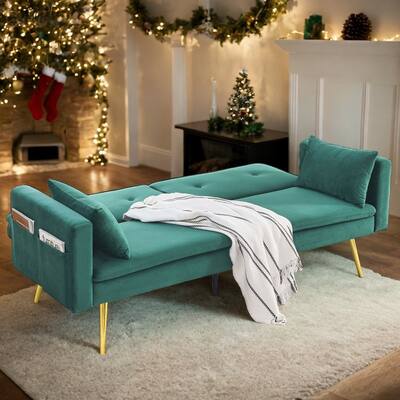 72.5" Convertible Adjustable Velvet Sofa Bed,With 2 Pillows