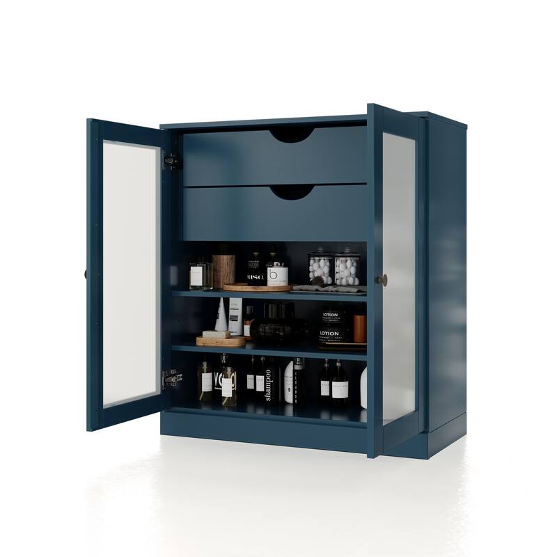 Palace Imports 100% Solid Wood 32" Bathroom Cabinet with Frosted Glass Doors, 2-Drawers and Adjustable Shelves