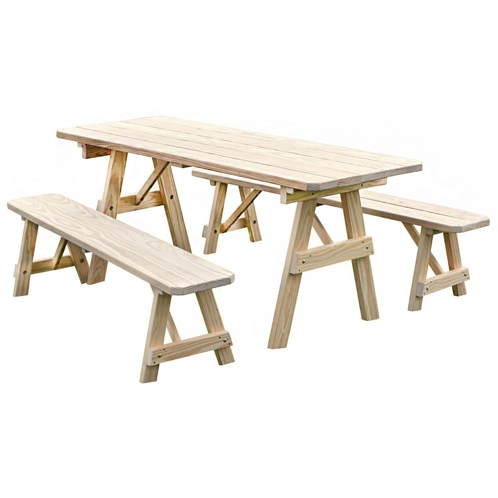 Pine 8' Traditional Picnic Table with 2 Benches