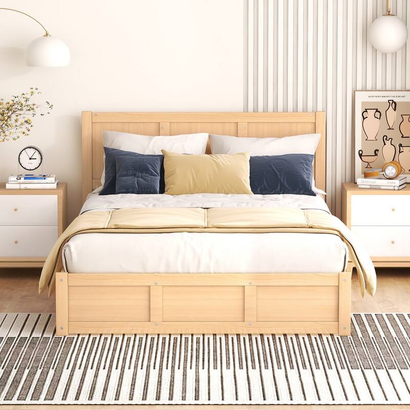 Queen/Full Wood Platform Bed Frame with Underneath Storage and Drawers, Pine Wood and MDF Construction, Easy Assembly