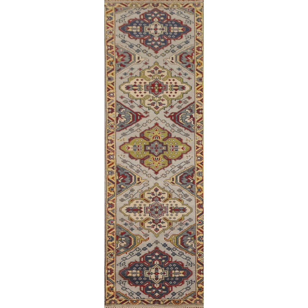 Traditional Grey Kazak Runner Rug Hand-Knotted Wool Carpet - 2'6" x 9'10"
