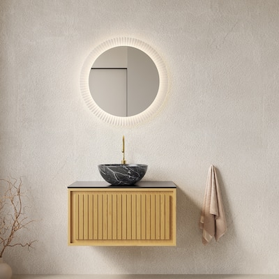30 inch Wall-Mounted Bathroom Vanity with Vessel Ceramic Sink in Light Oak - 30" x 19"