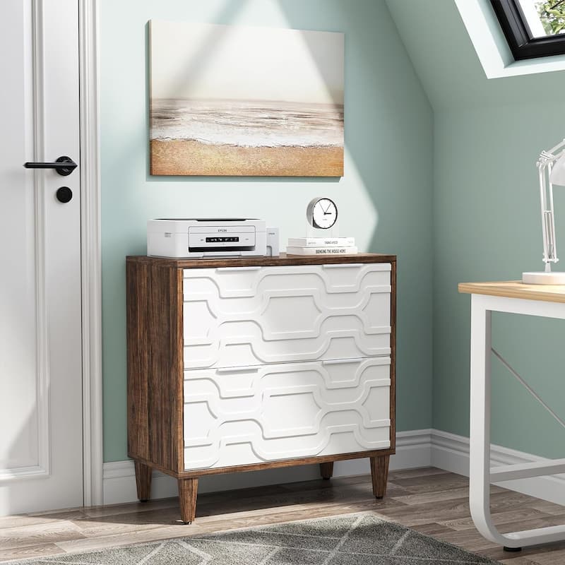 2-Drawer Lateral File Cabinet for A4/Letter/Legal Size, White & Grey Office Storage Cabinet Printer Stand