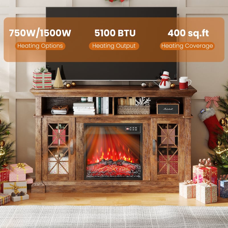 Gymax 18'' Electric Fireplace Insert 750W/1500W Fireplace Heater w/