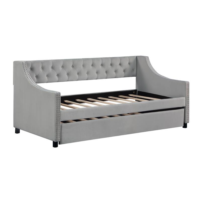Full Size Daybed with Trundle Upholstered Tufted Sofa Bed, with Button and Copper Nail