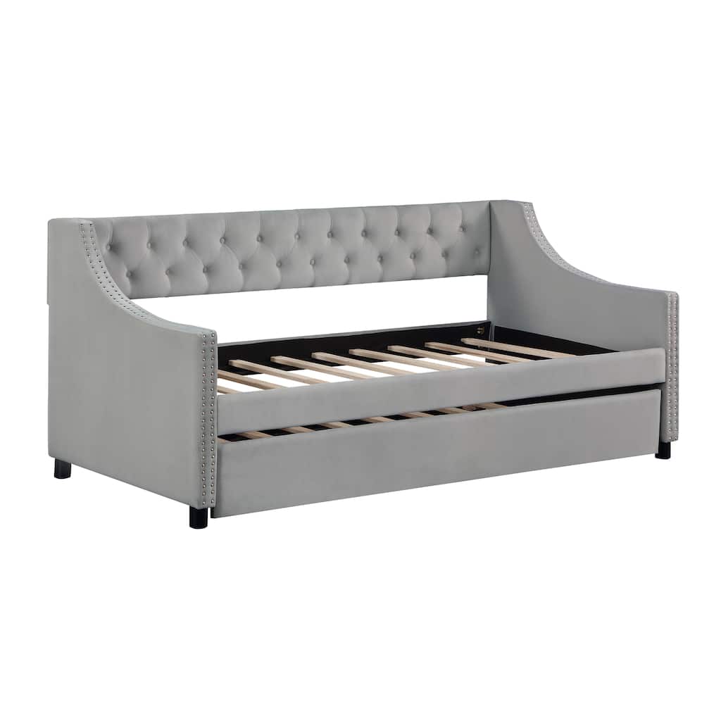 Modern Upholstered Tufted Daybed with Trundle for Kids or Guest for Bedroom