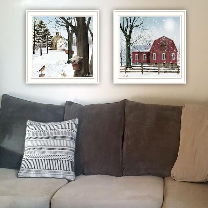2-Piece Framed Wall Art Set - A Little Snow & Waiting for Spring, White Frame