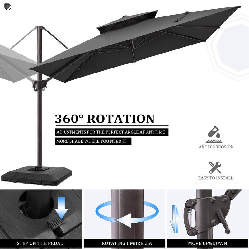 Pellebant 11 ft Patio Cantilever Offset Umbrella Double Top with Base