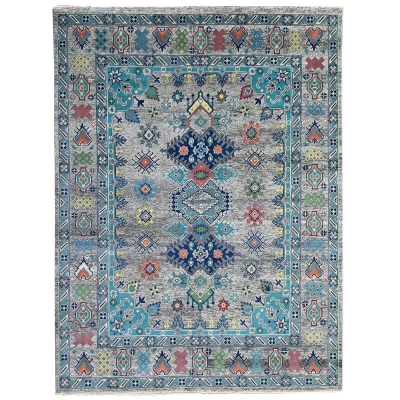 Natural Gray Hand Knotted Wool Traditional Rug 10' x 14' - Ornamental Medallion 0.5" Pile Design - N/A