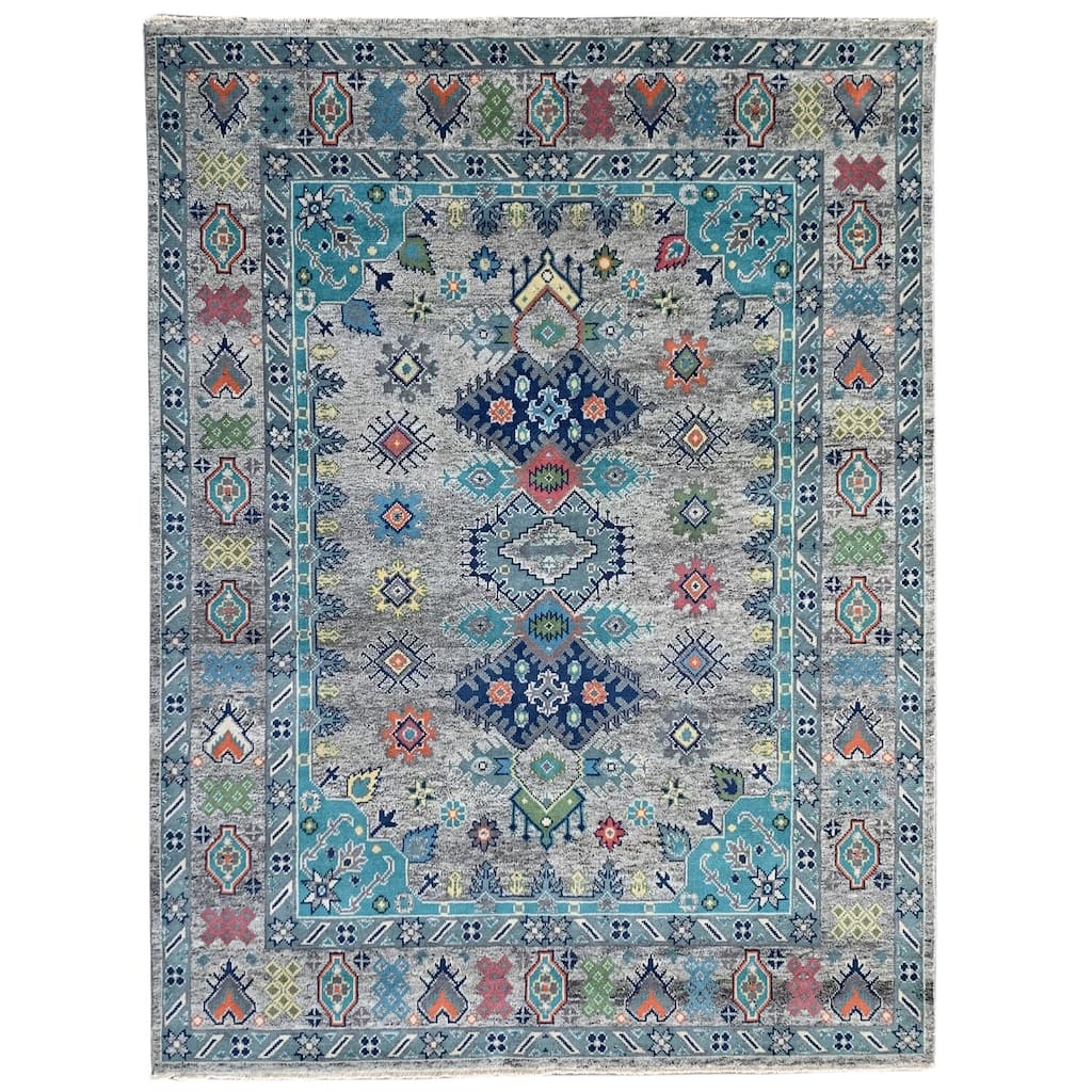 Natural Gray Hand Knotted Wool Traditional Rug 6' x 9' - Ornamental Medallion 0.5" Pile Design - N/A